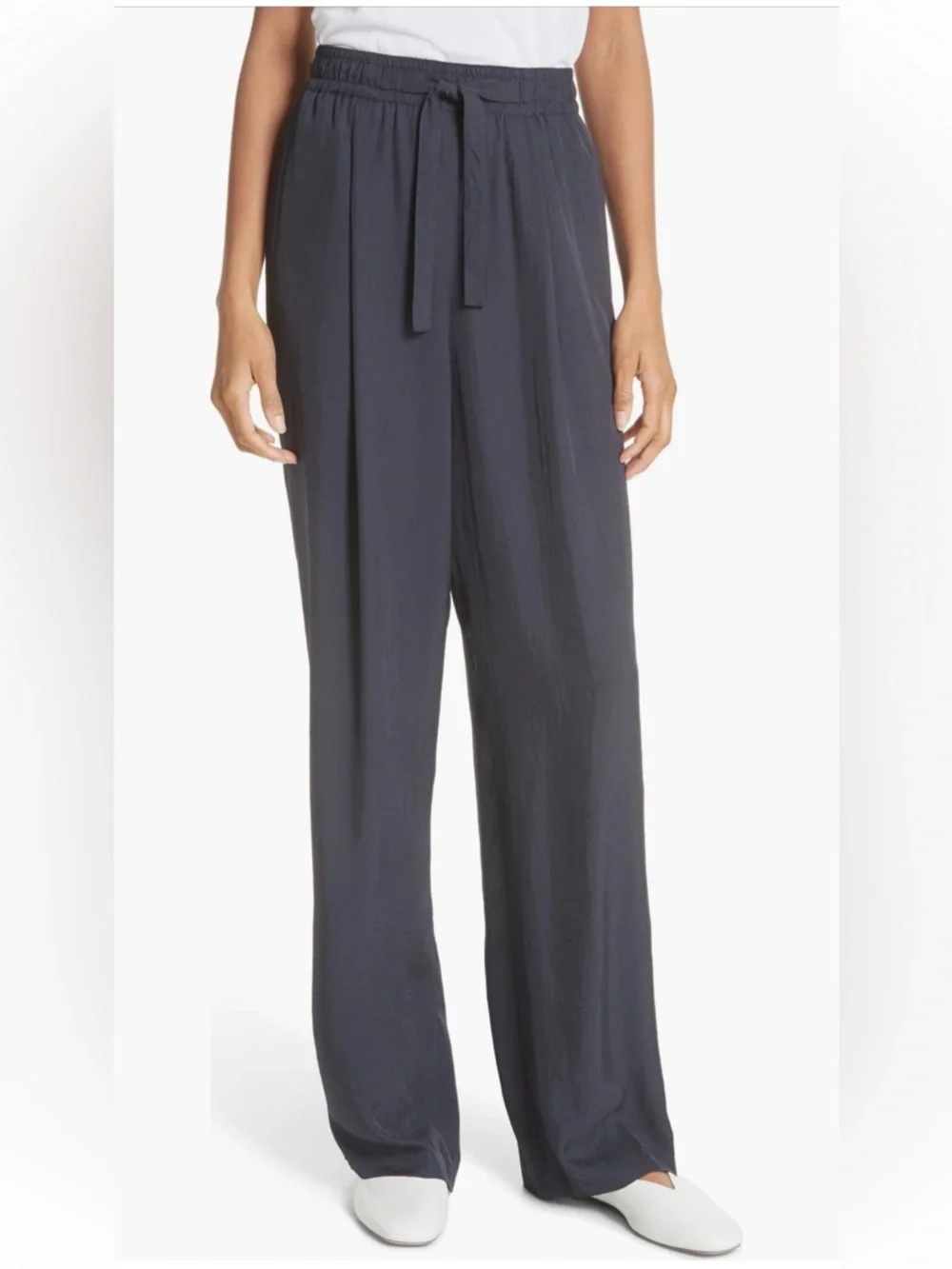 NWT Vince Blue Pants Tie Front Wide Elastic Drawstring Flowy Women’s Size Large